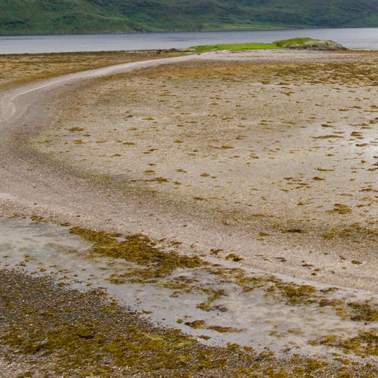 Zoom: Corr Eileanan and Eilean Choinnich – the Heron Islands and Cemetery Island – in Loch Hourn after rain