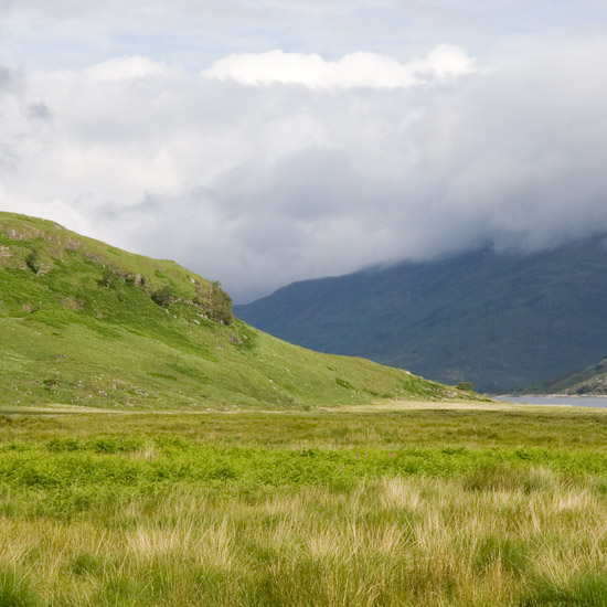 Zoom: Morning clouds churning over Loch Hourn and Beinn Sgritheall; a view from the Barisdale fields