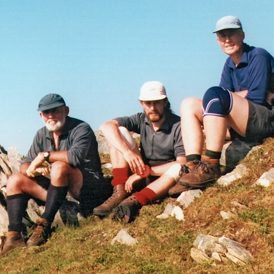 The three of us on top of Sgurr a' Choire Bheithe at the end of a hot day