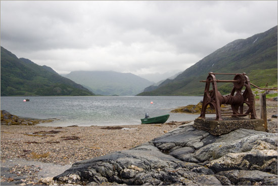 Landing one early morning at Barisdale on Loch Hourn, after heavy rain