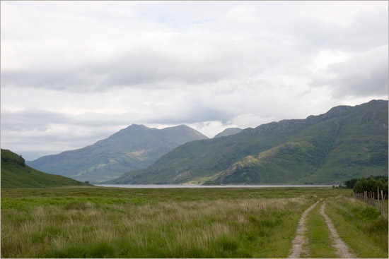 Loch Hourn, Druim Fada and Beinn Sgritheall from near the White House on the Barisdale plain