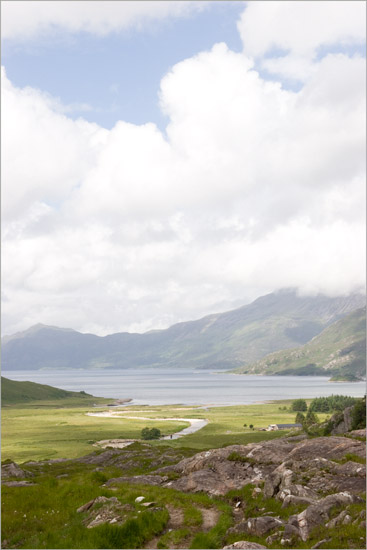 Barisdale with the river and the bay, from the path into Glen Barisdale