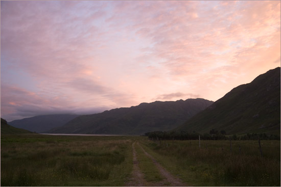 Early dawn burning down on Barisdale from the Northern sky