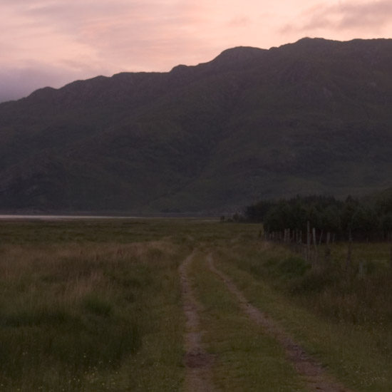 Zoom: Early dawn burning down on Barisdale from the Northern sky