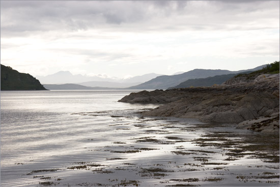 One quiet evening, adrift on outer Loch Hourn with a view of Skye