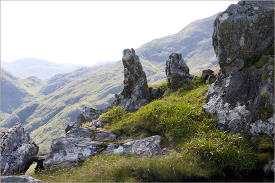 Going up Stob na Muicraidh in the morning, looking down on Màm Barisdale