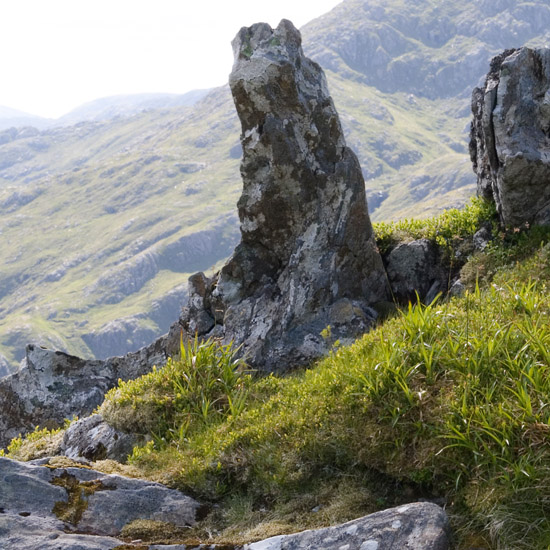 Zoom: Going up Stob na Muicraidh in the morning, looking down on Màm Barisdale