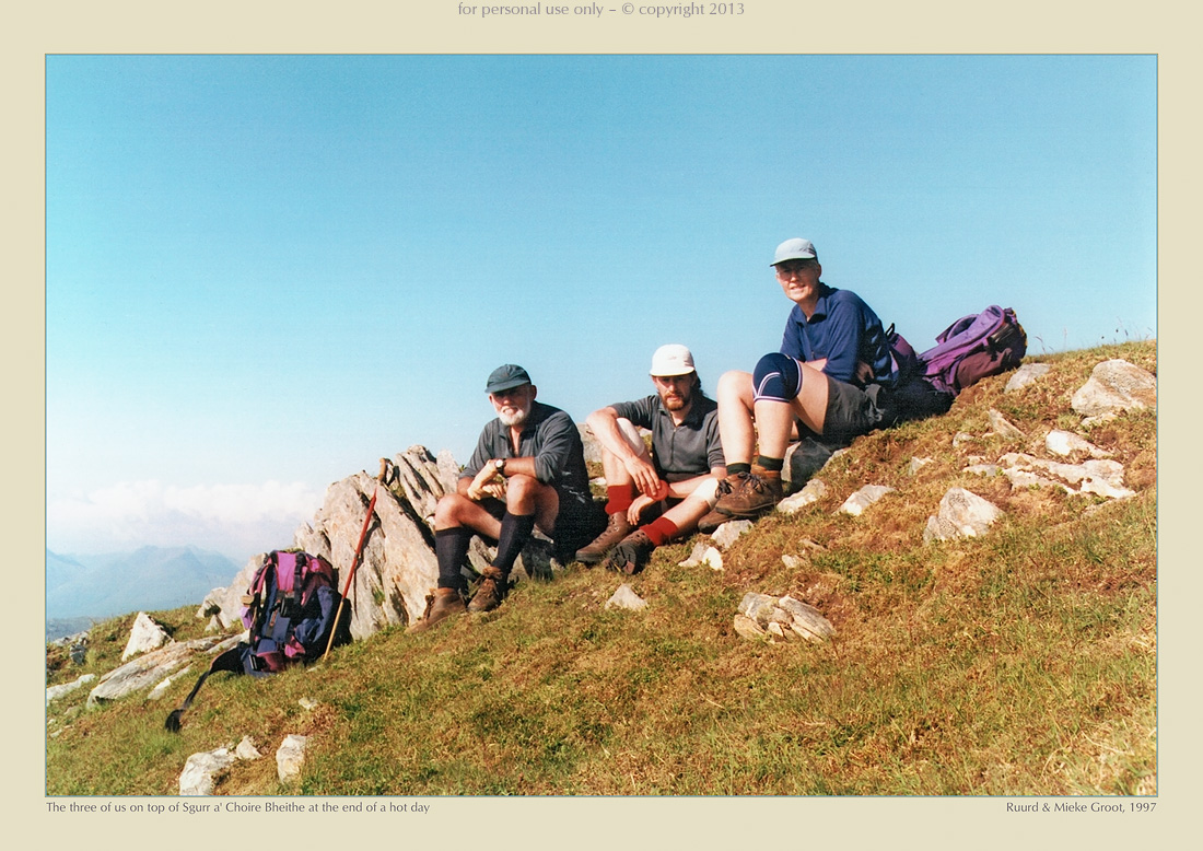 The three of us on top of Sgurr a' Choire Bheithe at the end of a hot day